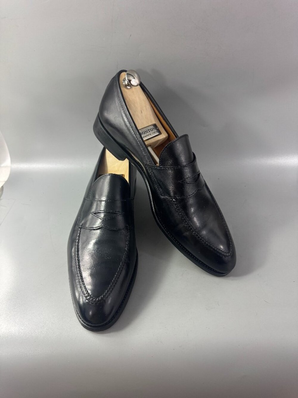 Bontoni Principe Black Leather Penny Loafer, Size 45
